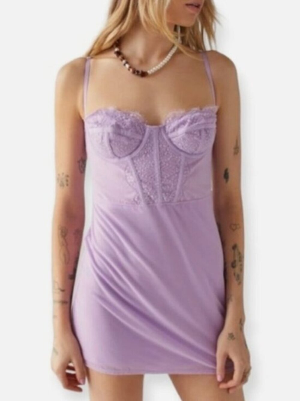 Urban Outfitters NWT Brenna Bustier‎ Mini Dress Womens S Lavender Purple Lacy
